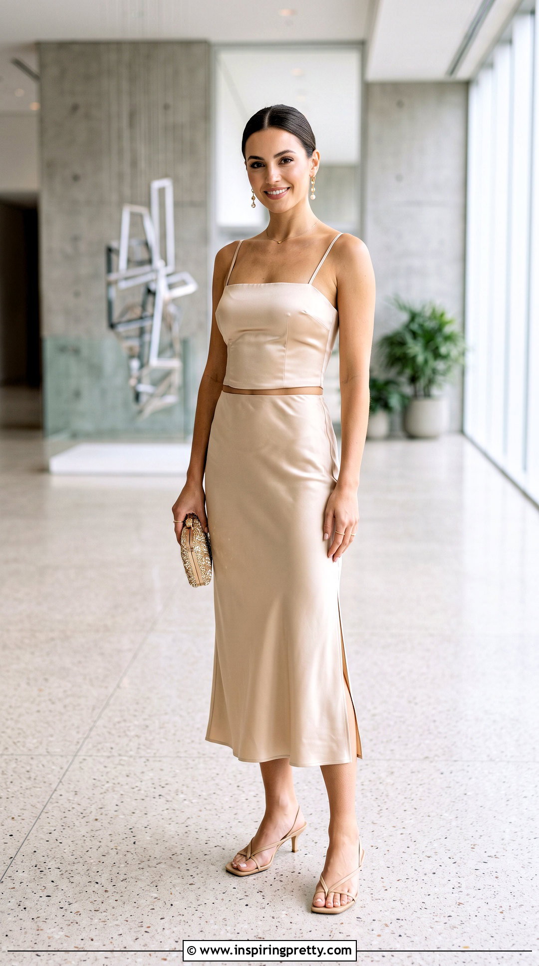 Satin Strappy Bra Top With Slip Skirt - 25 strappy bra top outfit ideas