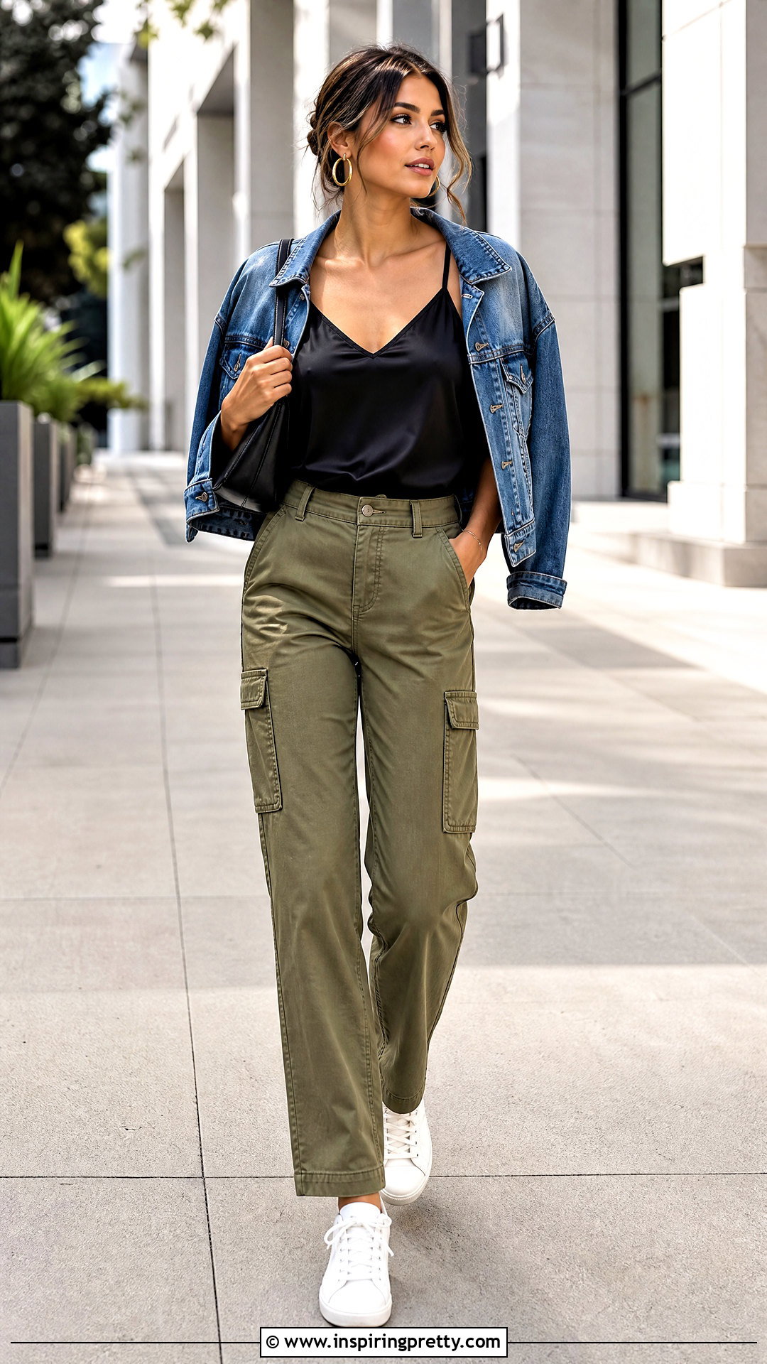 Satin Tank Top With Cargo Pants - 50 satin top outfit ideas