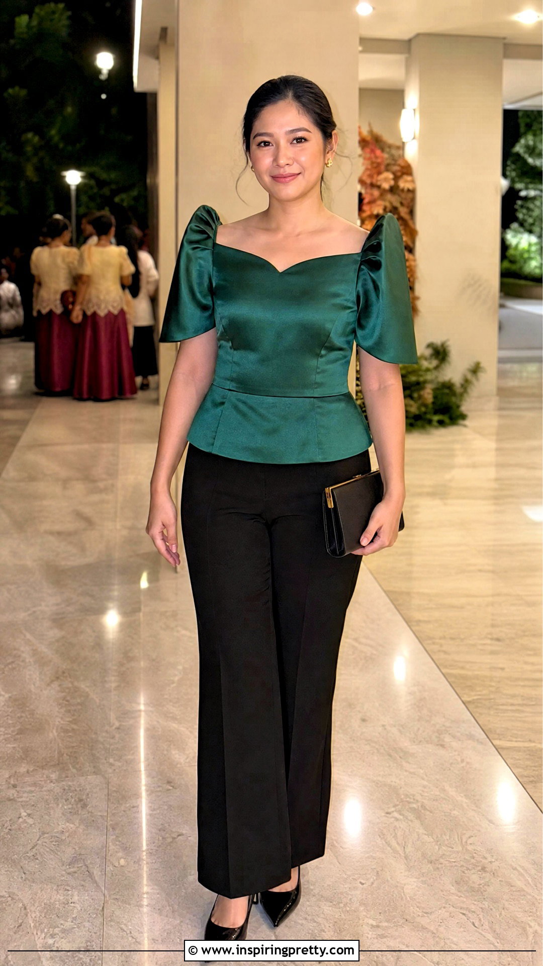 Satin Terno Blouse With Crepe Pants - 50 filipiniana top and pants