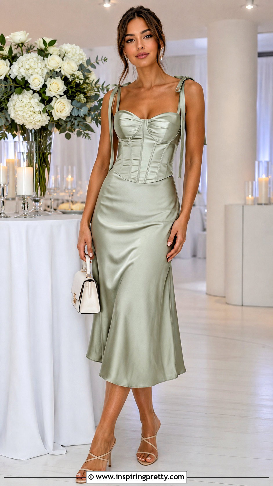 Satin Tie Strap Corset Top With Midi Skirt - 20 Corset Top With Tie Straps