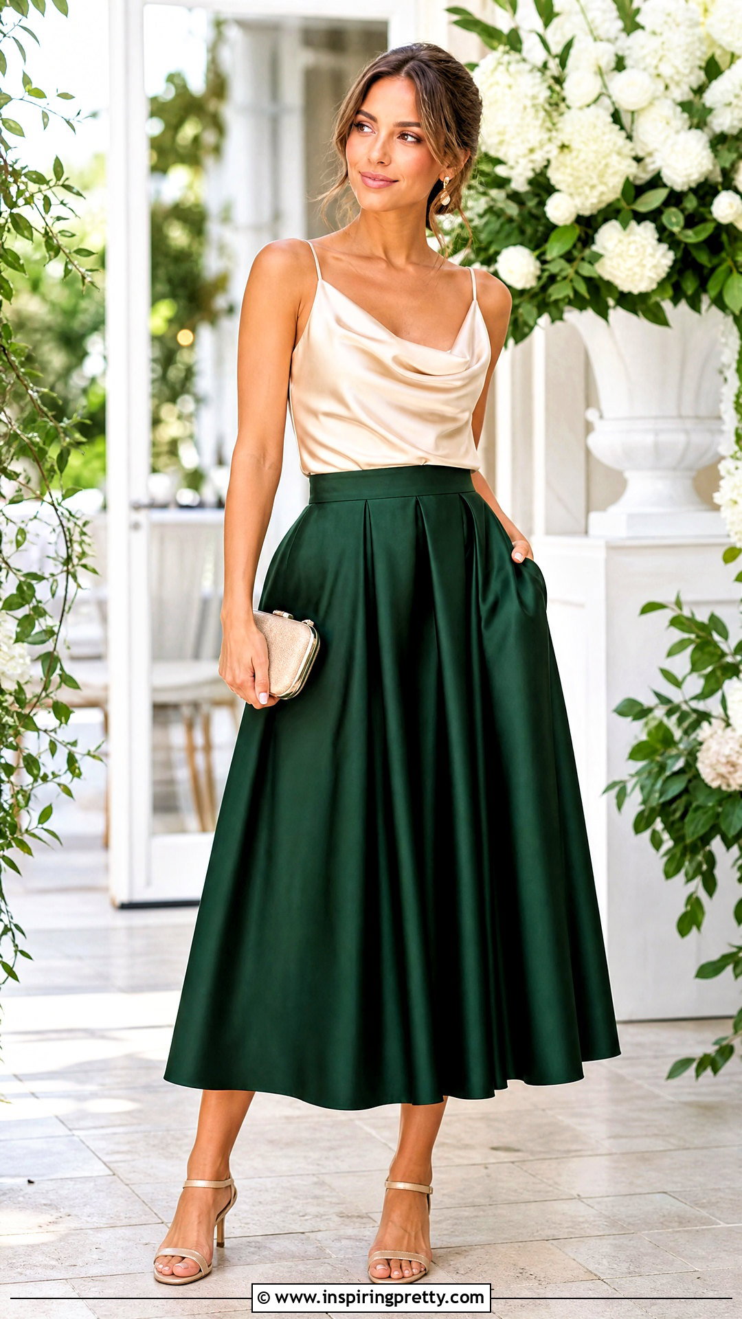 Satin Top With Full Midi Skirt - 50 cute summer tops outfit ideas