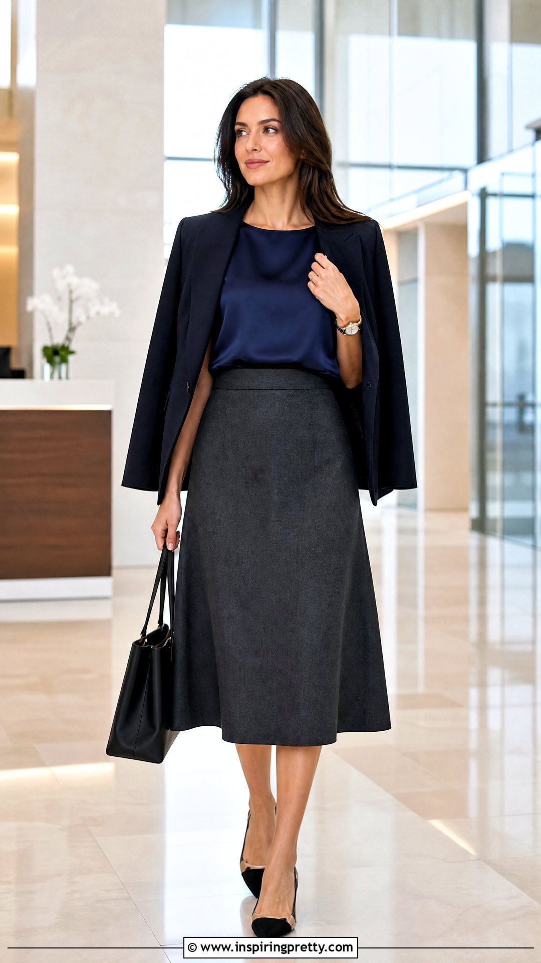 Satin Top With Midi Skirt For Work - 50 satin top outfit ideas