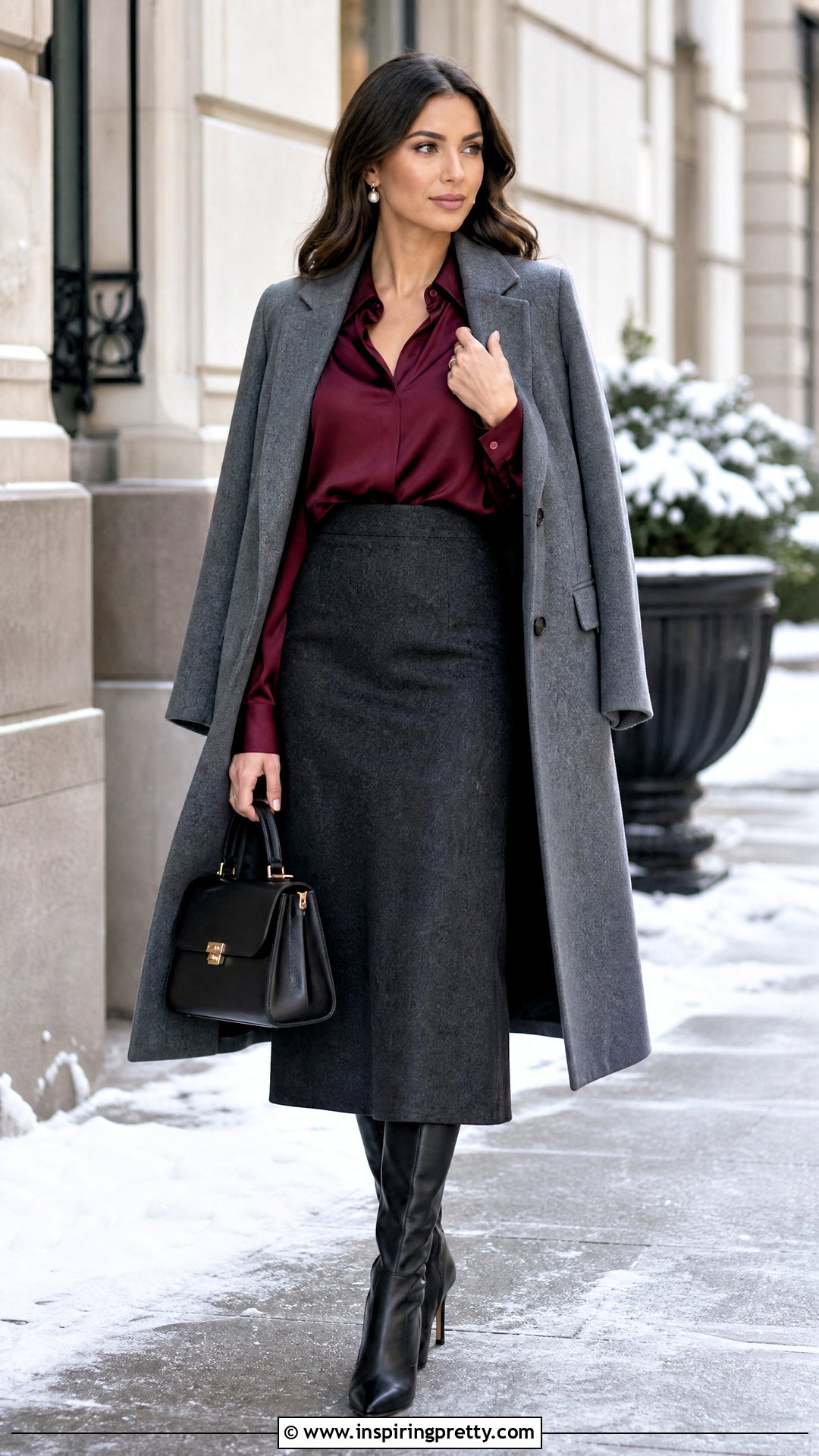 Satin Top With a Wool Midi Skirt - 50 satin top outfit classy ideas
