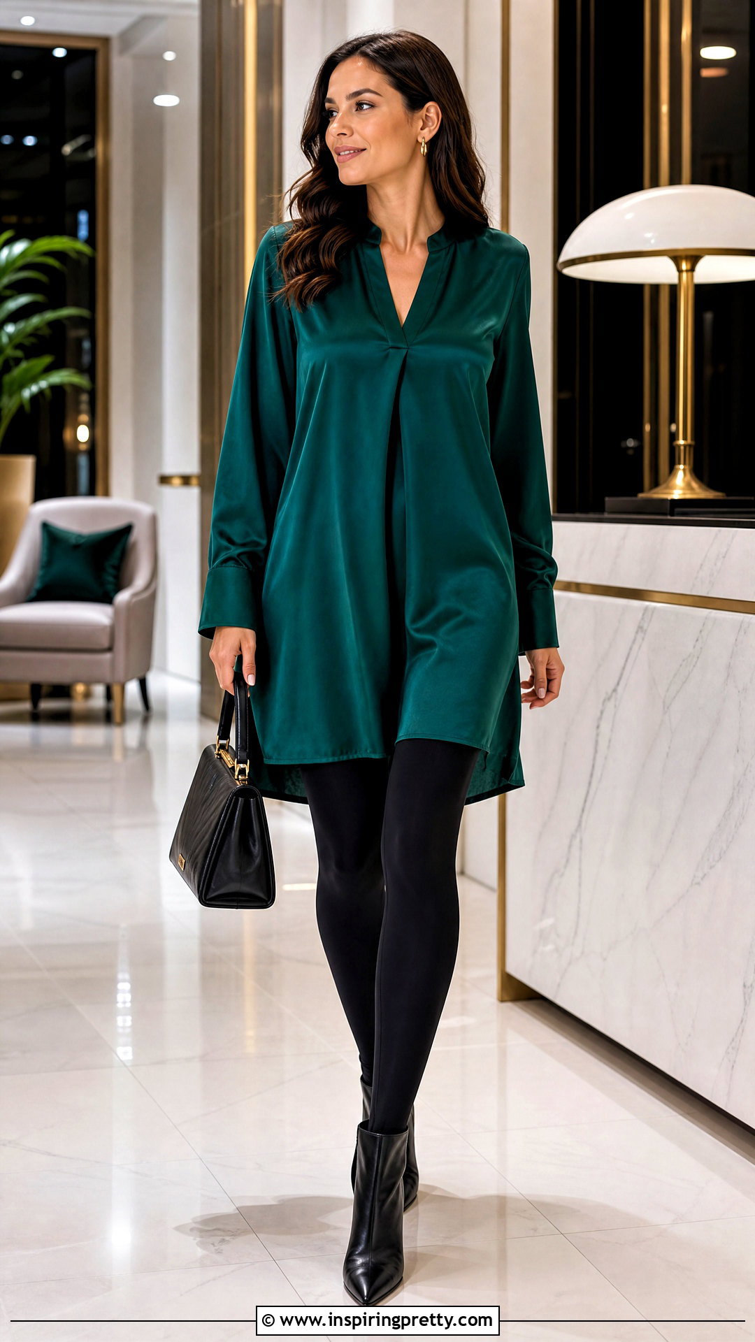 Satin Tunic Top With Black Leggings - 25 dressy top with leggings