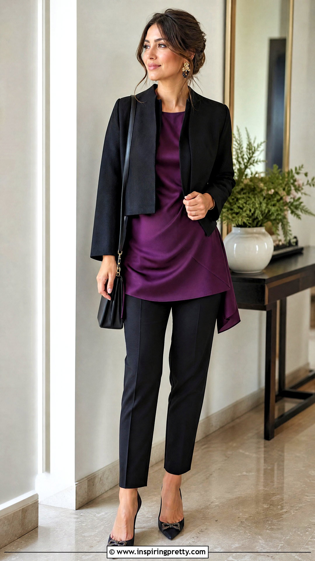 Satin Tunic Top With Cigarette Pants - 50 satin tops for women