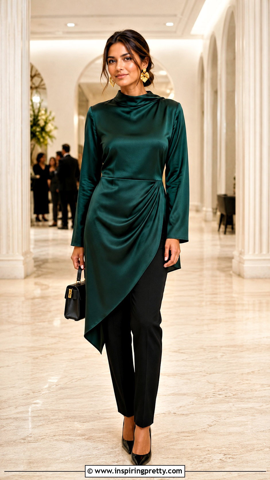 Satin Tunic Top With Tailored Pants - 50 Tunic Top outfit ideas