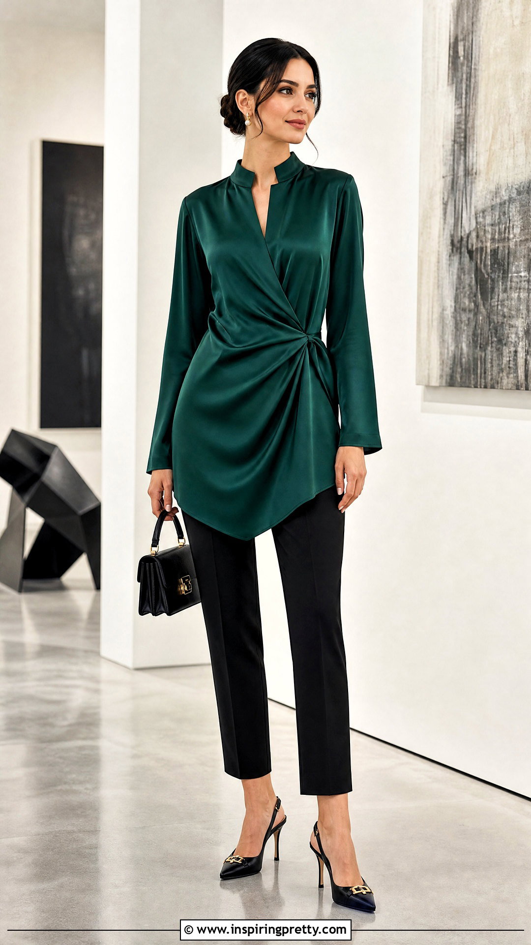 Satin Tunic Top With Tailored Trousers - 50 stylish tunic tops outfit ideas