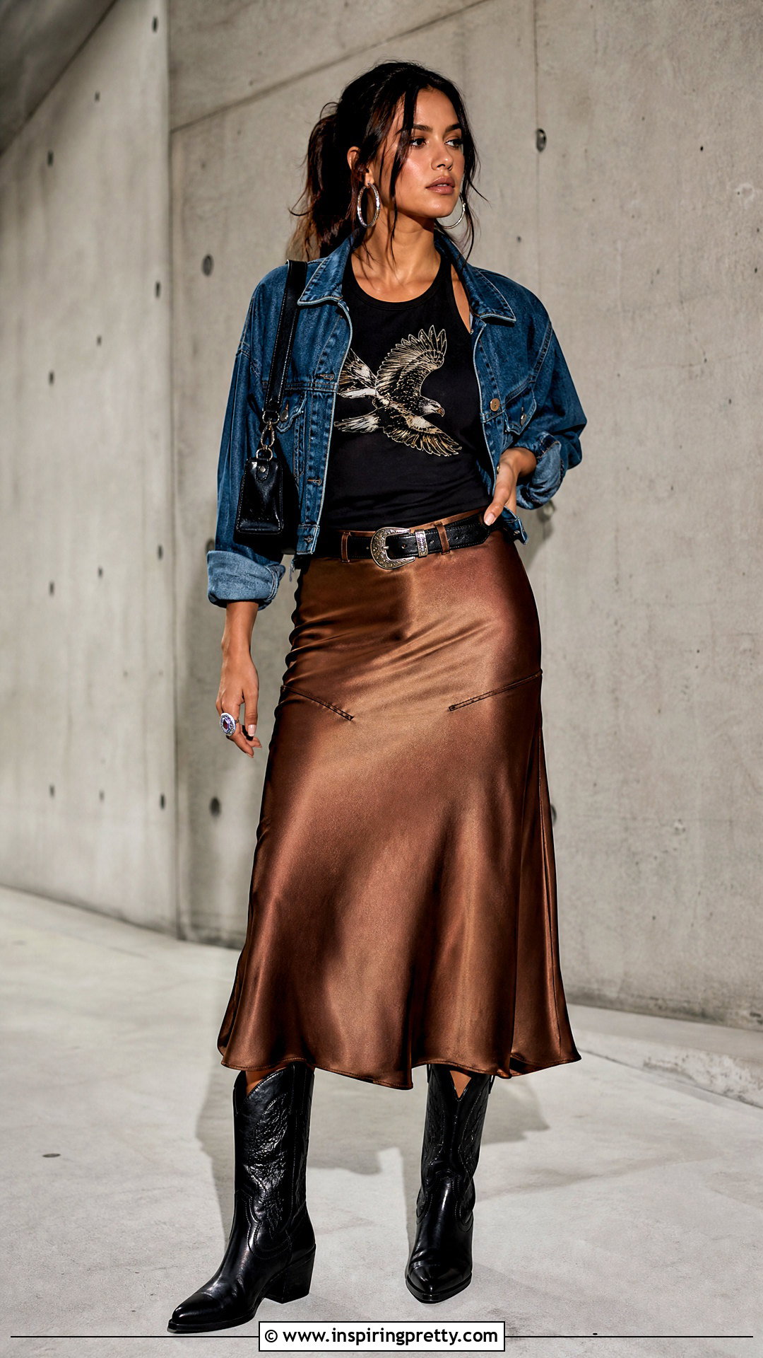 Satin Western Skirt And Graphic Tank Top - 50 western skirt and top outfit ideas