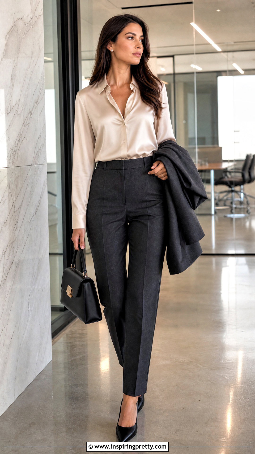 Satin Work Top With Tailored Trousers - 25 Trendy Work Tops outfit ideas
