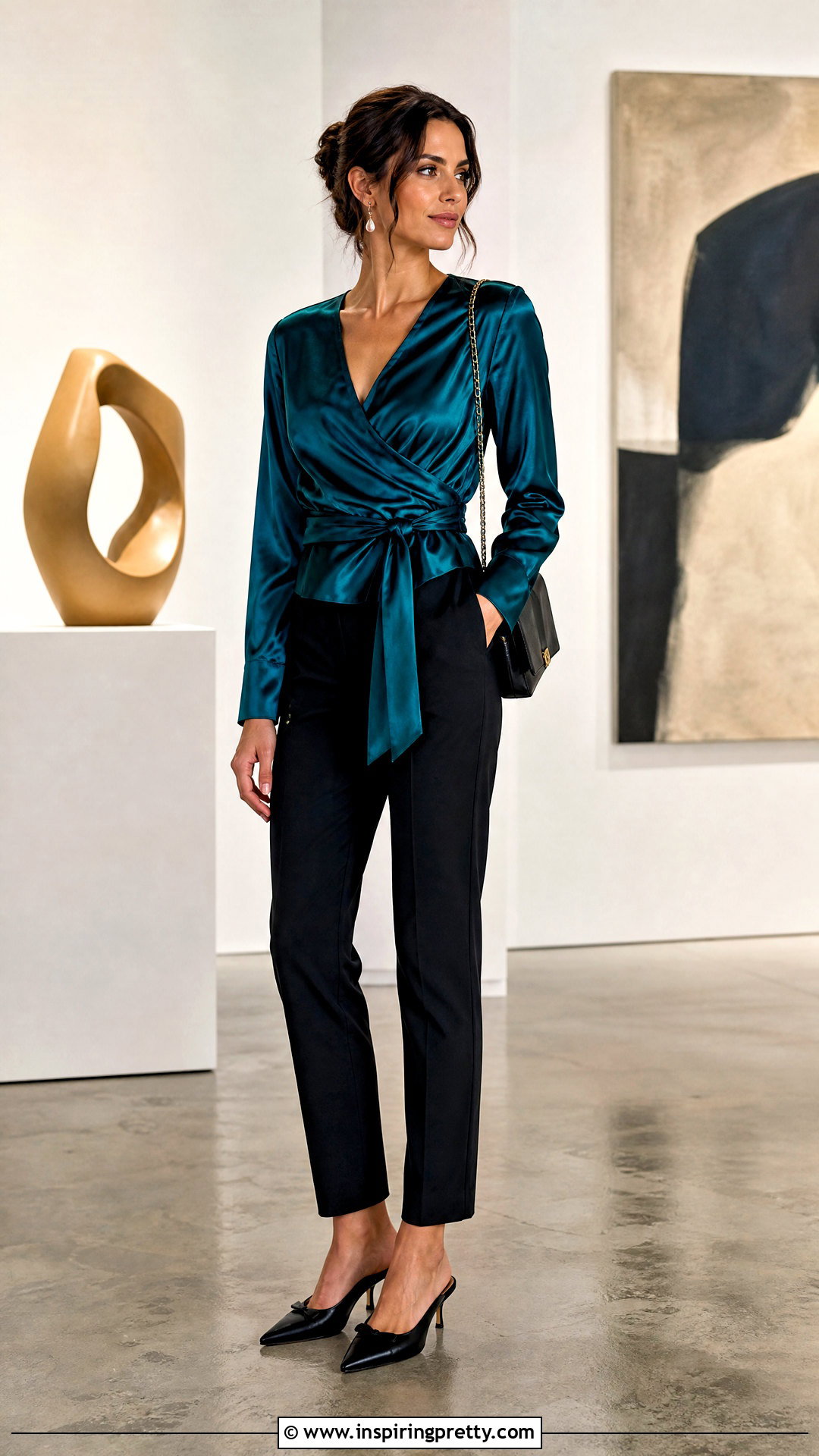 Satin Wrap Top With Tailored Pants - 50 wrap tops for women