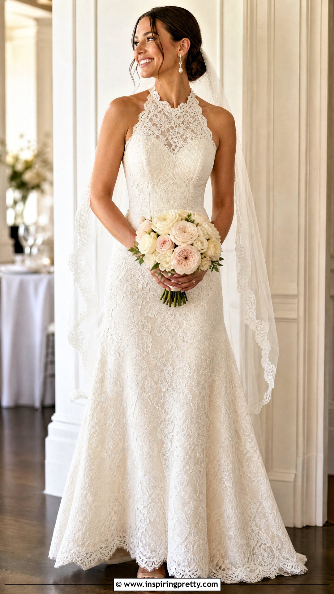Scalloped Lace Halter Wedding Dress - 25 Lace Halter Top Wedding Dress outfit ideas