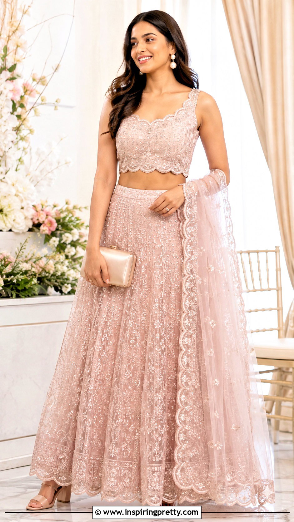 Scalloped Lehenga Crop Top Outfit - 50 party wear lehenga crop tops outfit ideas