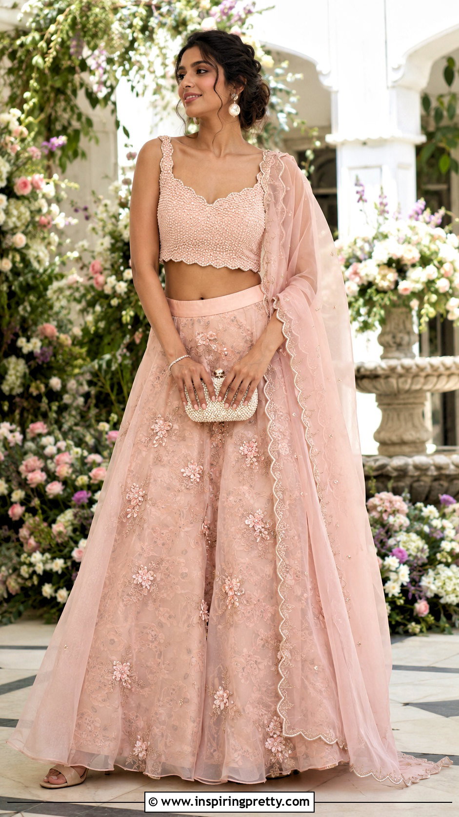 Scalloped Neck Crop Top Lehenga - 50 Crop Top Designs For Lehenga Ideas