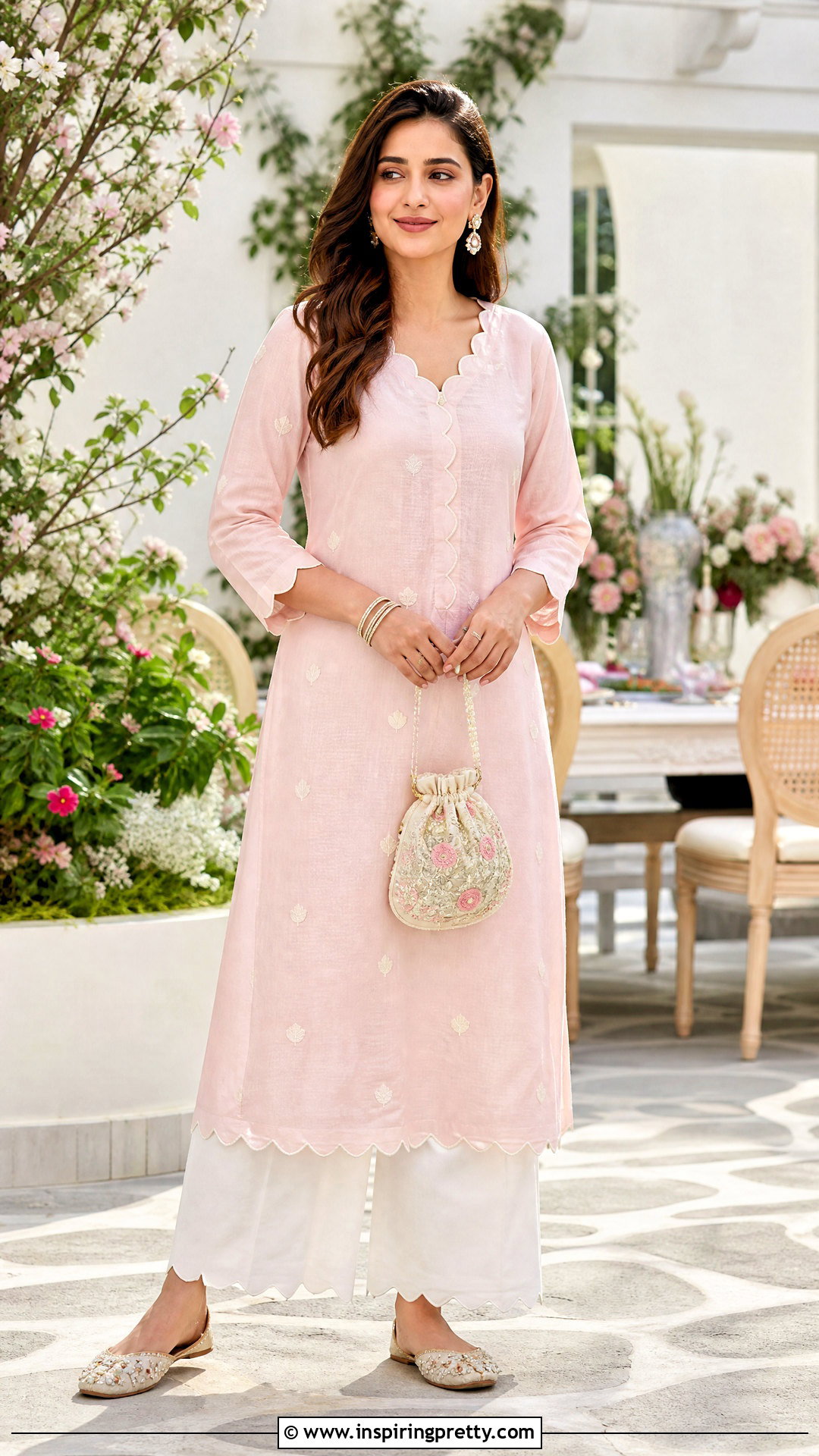 Scalloped Neck Kurti With Palazzo Pants - 50 top neck designs