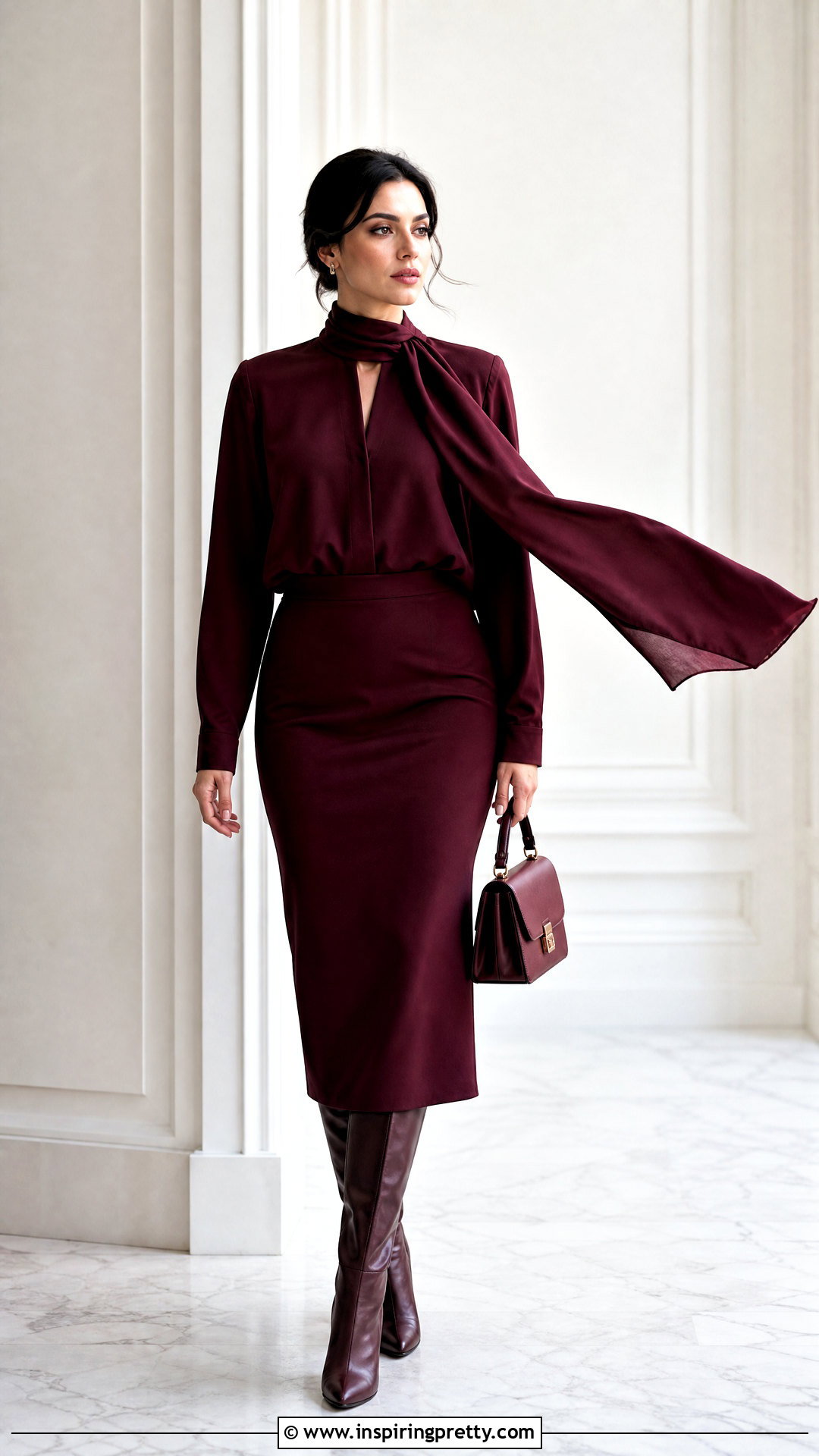 Scarf Detail Blouse With Column Skirt - 50 elegant tops and blouses