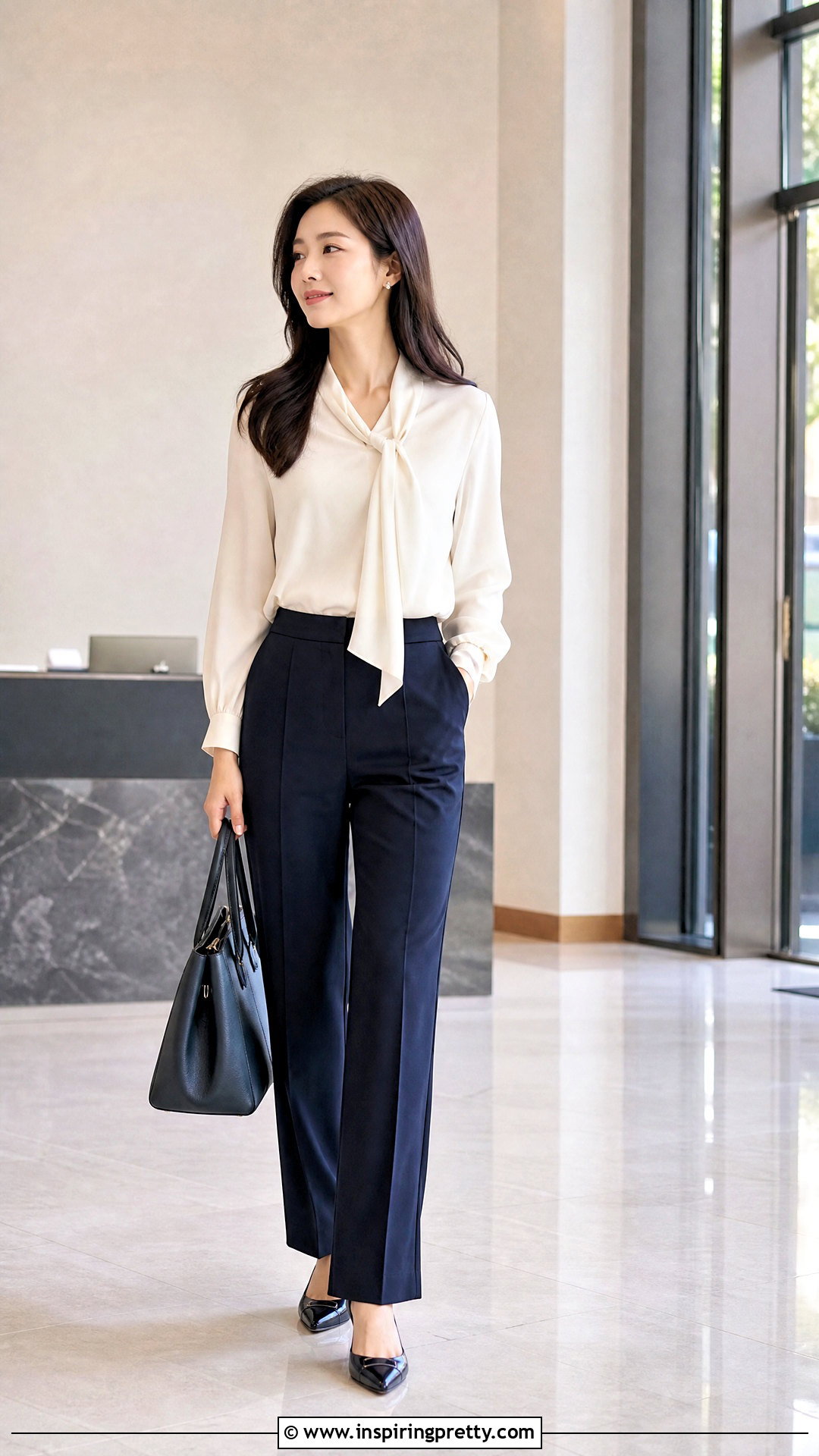 Scarf Neck Blouse Outfit - 50 korean tops for women