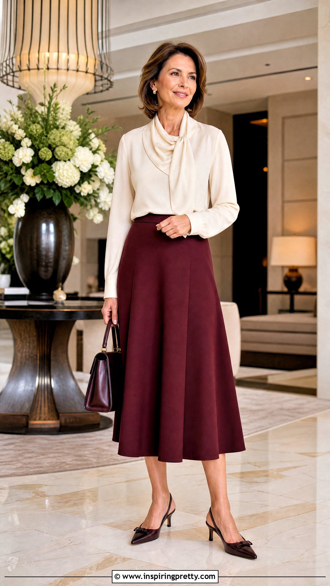 Scarf Neck Blouse With Midi Skirt - 50 latest tops for women