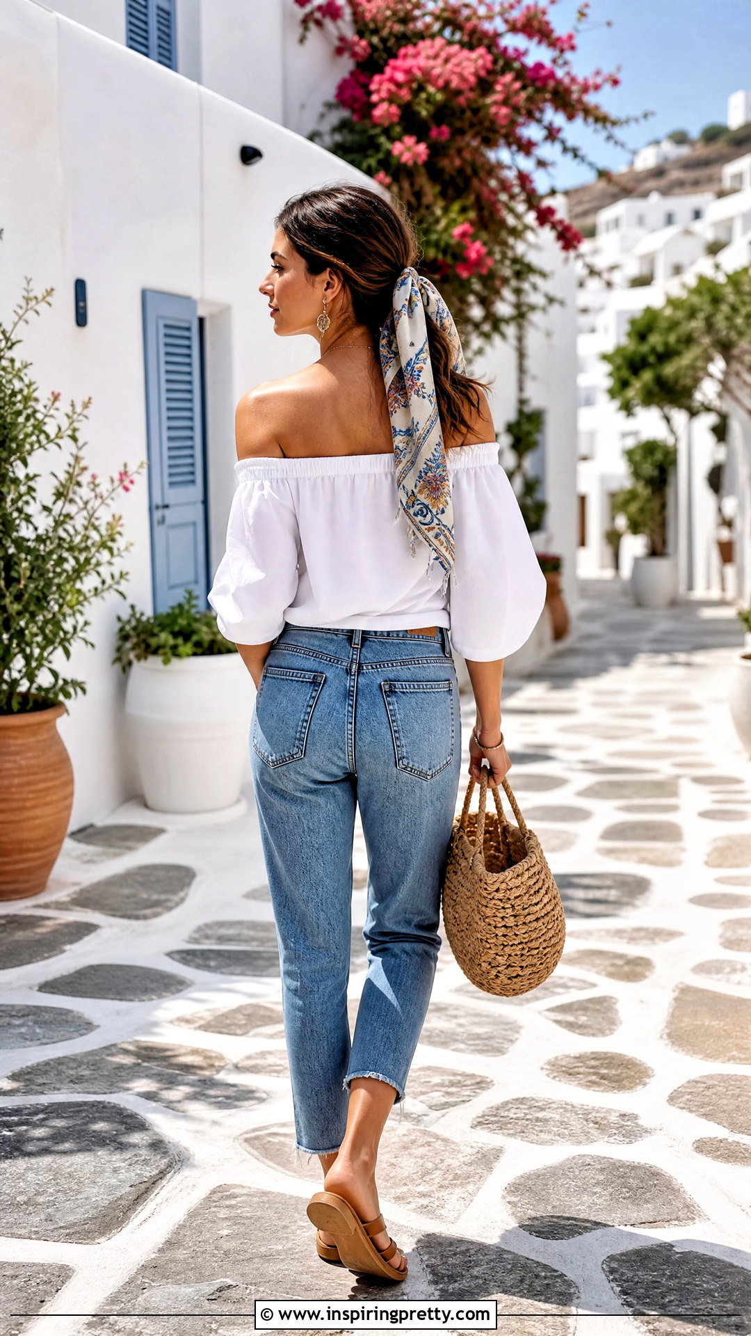 Scarf Ponytail With Off Shoulder Top - 50 off shoulder top hairstyle ideas