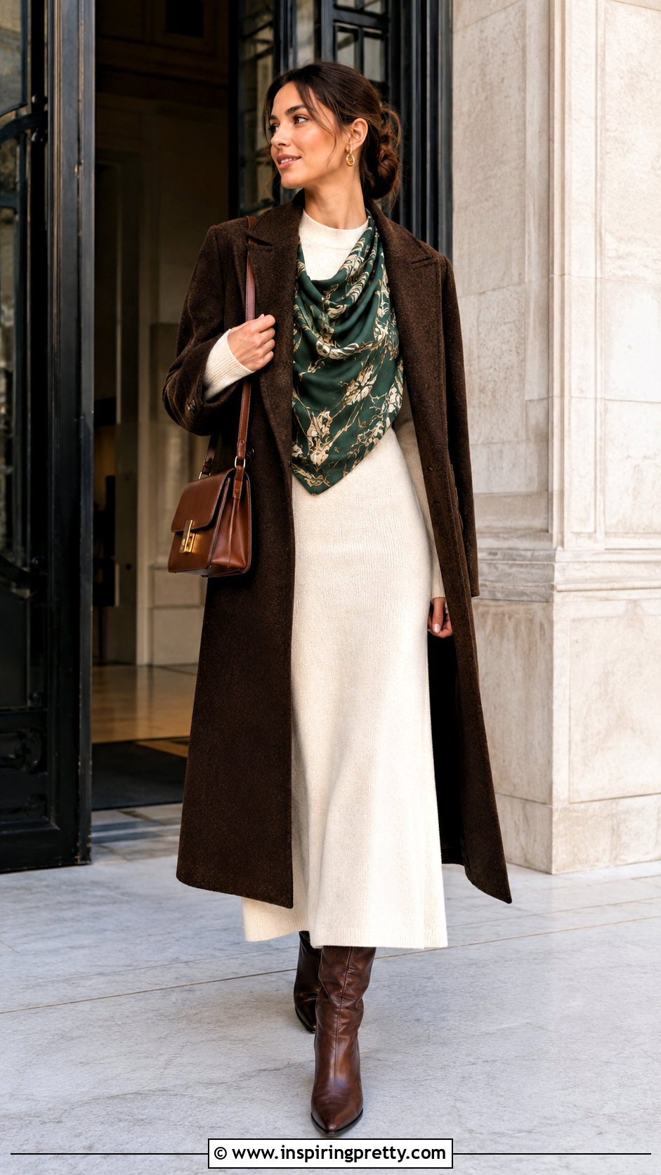 Scarf Top Over Fine Knit Maxi Dress - 25 modest scarf top outfit ideas