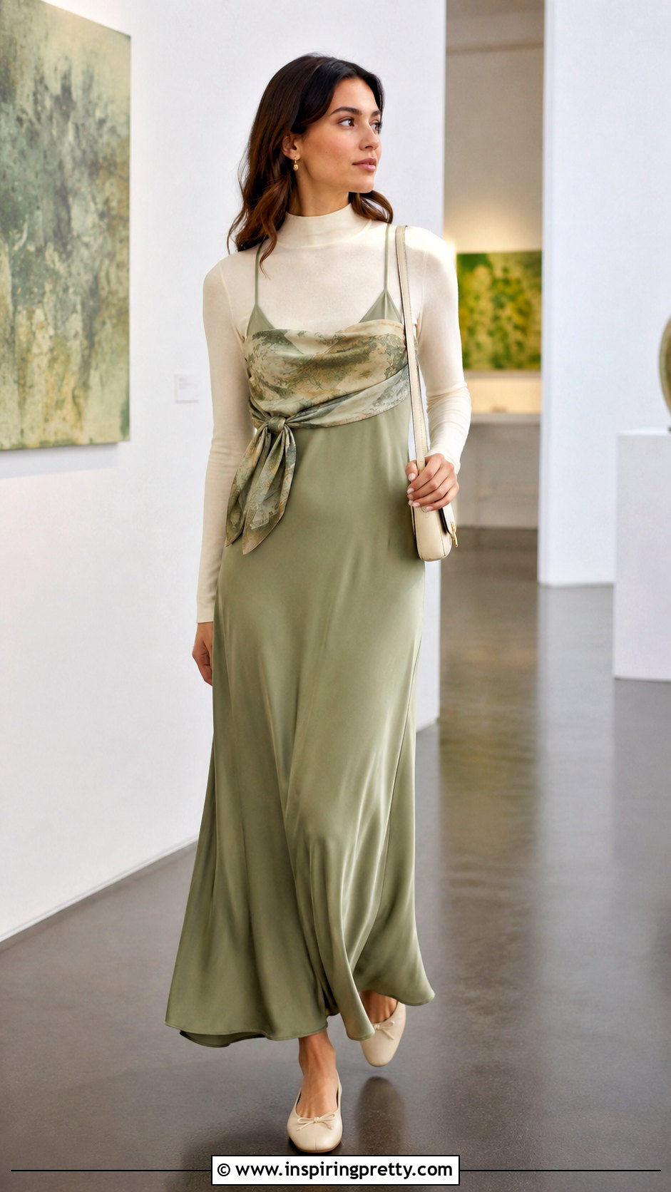 Scarf Top Over High Neck Slip Dress - 25 modest scarf top outfit ideas