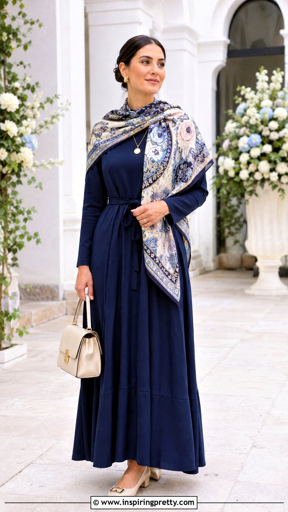 Scarf Top Over Long Sleeve Maxi Dress - 25 modest scarf top outfit ideas