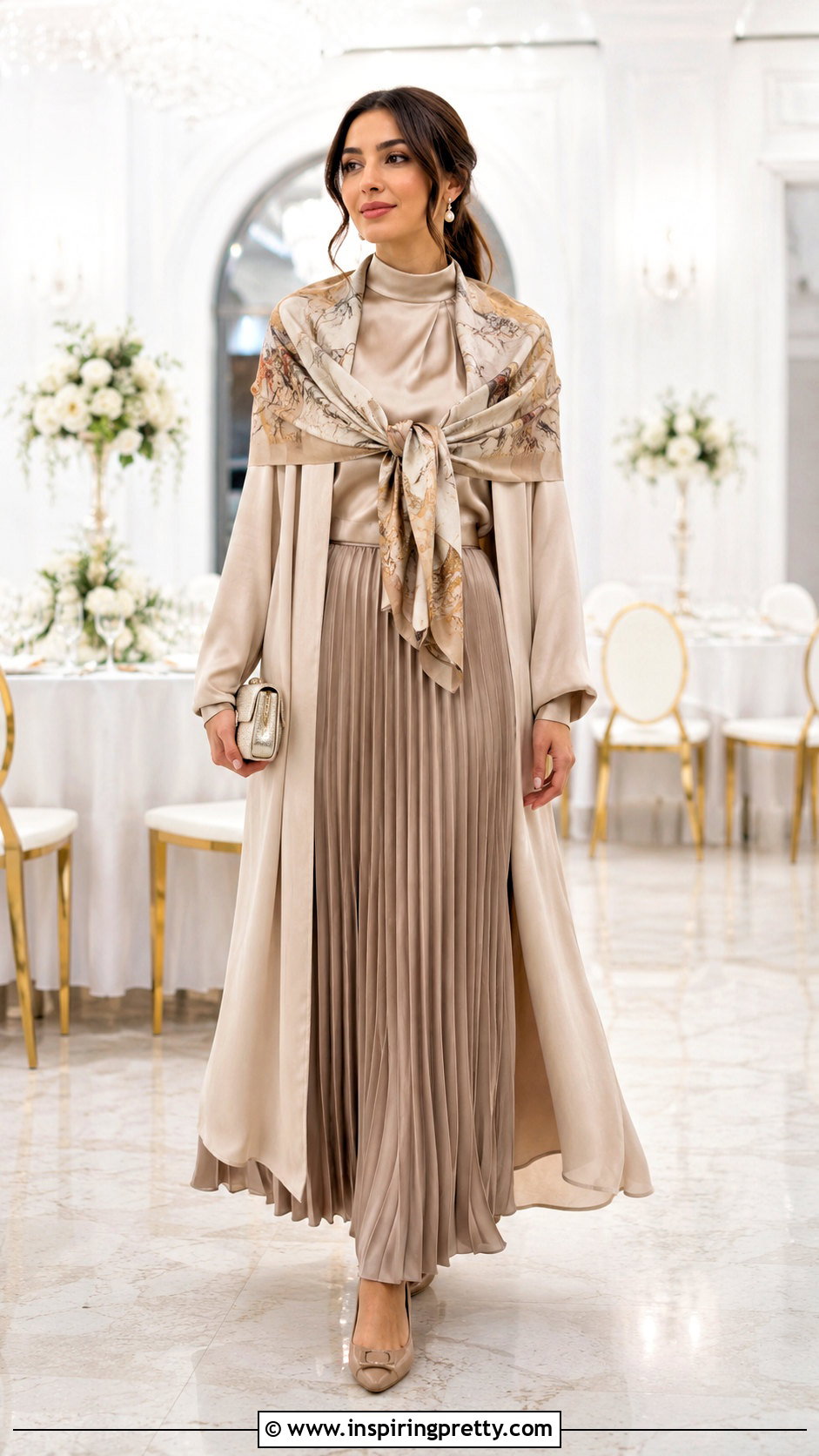Scarf Top Wedding Guest Outfit With Maxi Skirt - 25 modest scarf top outfit ideas