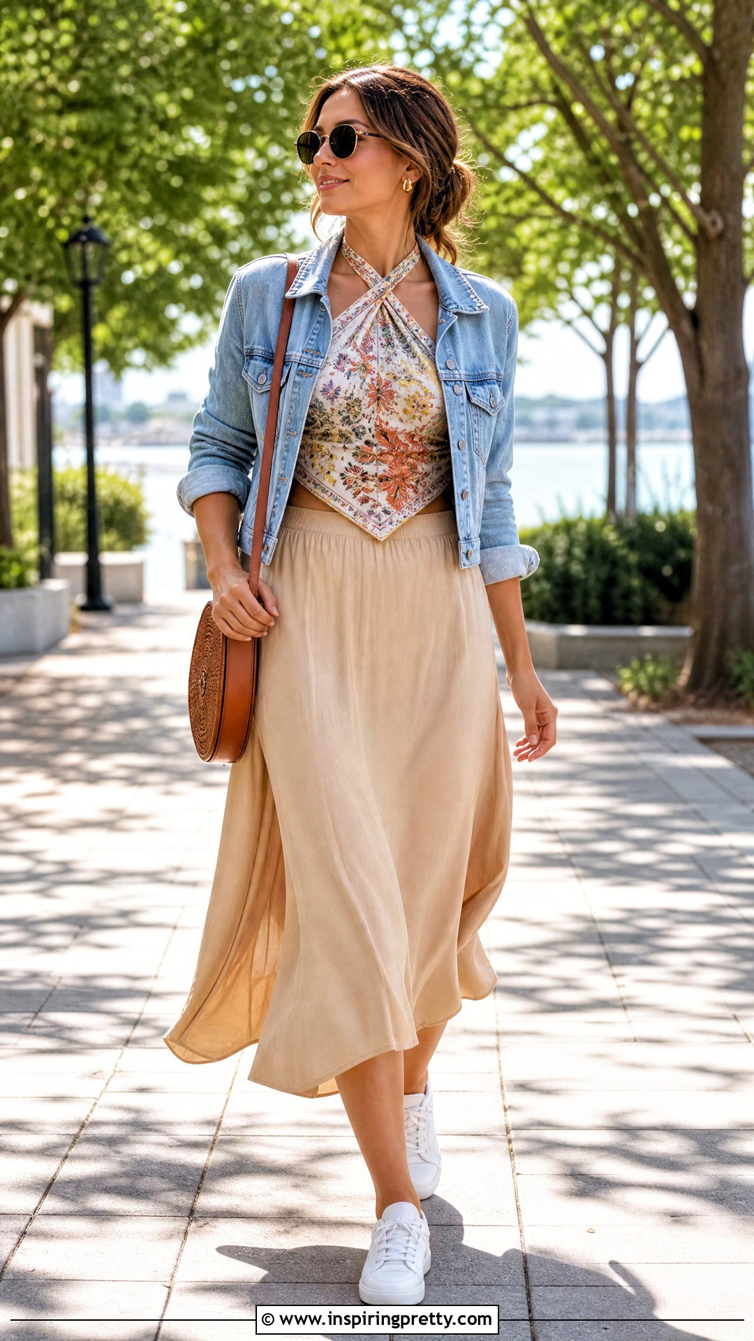 Scarf Top With Denim Jacket And Skirt - 50 scarf top ideas