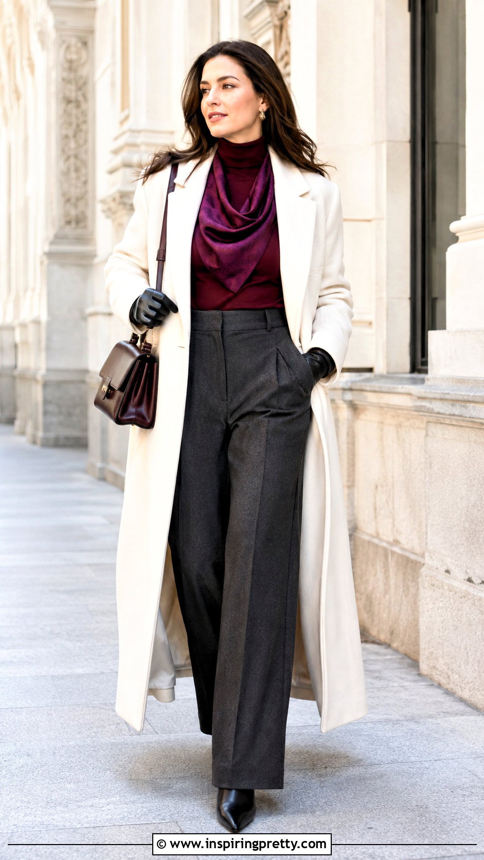 Scarf Top With Long Coat And Boots - 25 modest scarf top outfit ideas