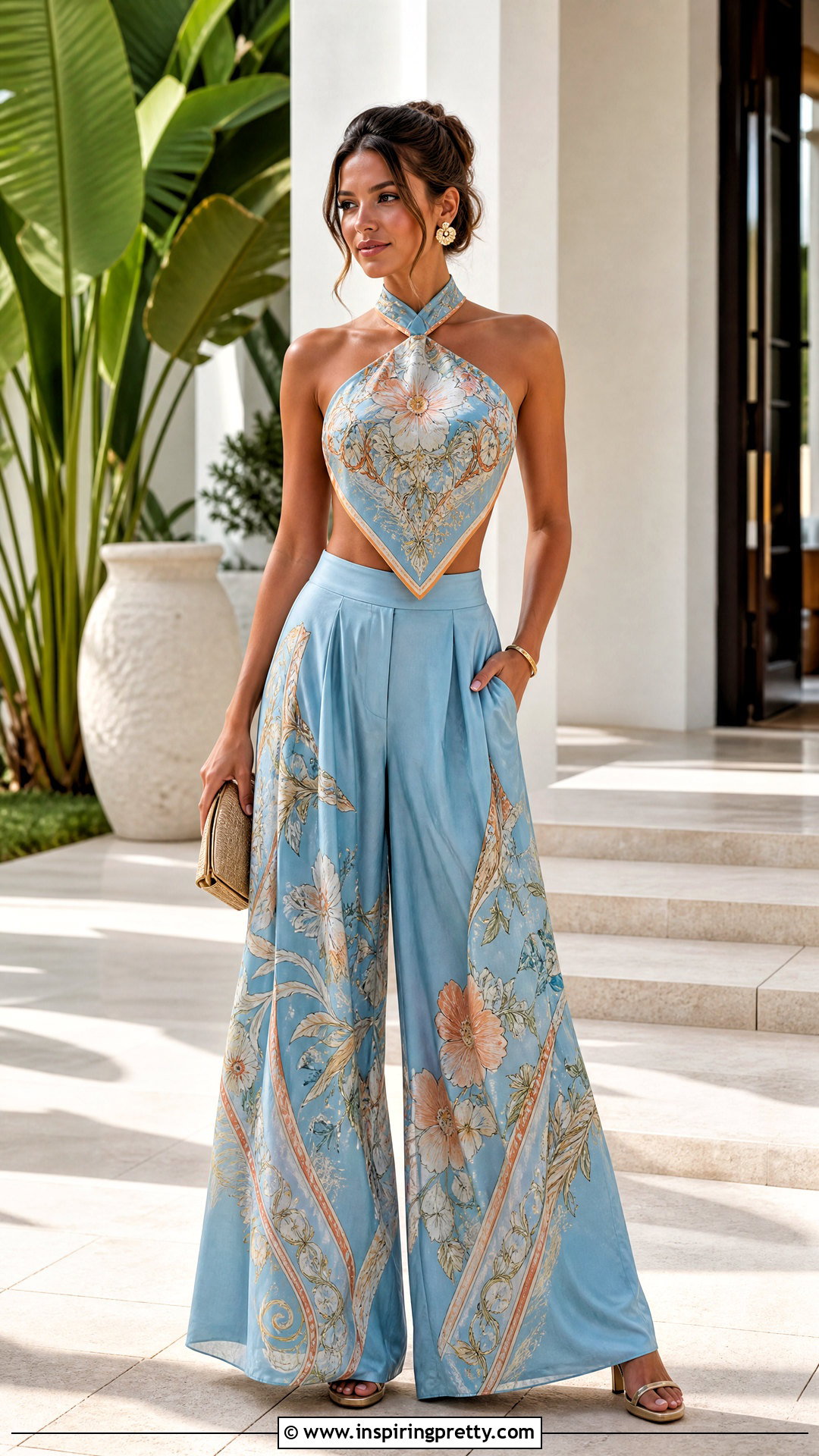 Scarf Top With Matching Palazzo Pants - 20 tying a scarf into a top outfit ideas