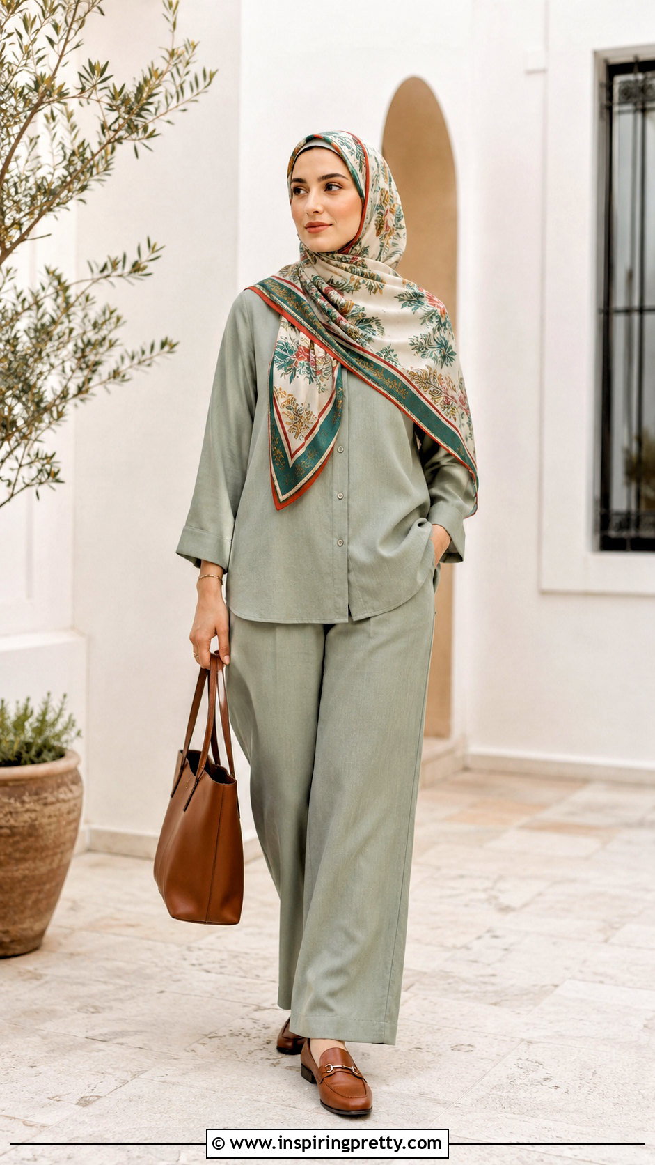 Scarf Top With Matching Shirt And Pants Set - 25 modest scarf top outfit ideas