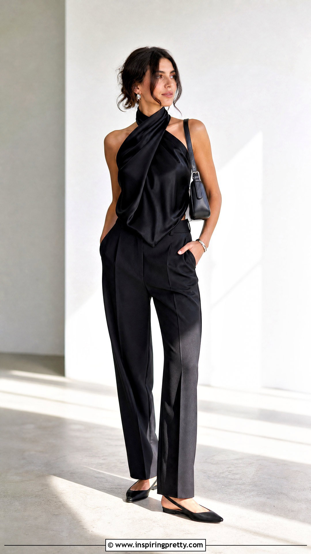Scarf Top With a Monochrome Black Outfit - 50 scarf top outfit ideas