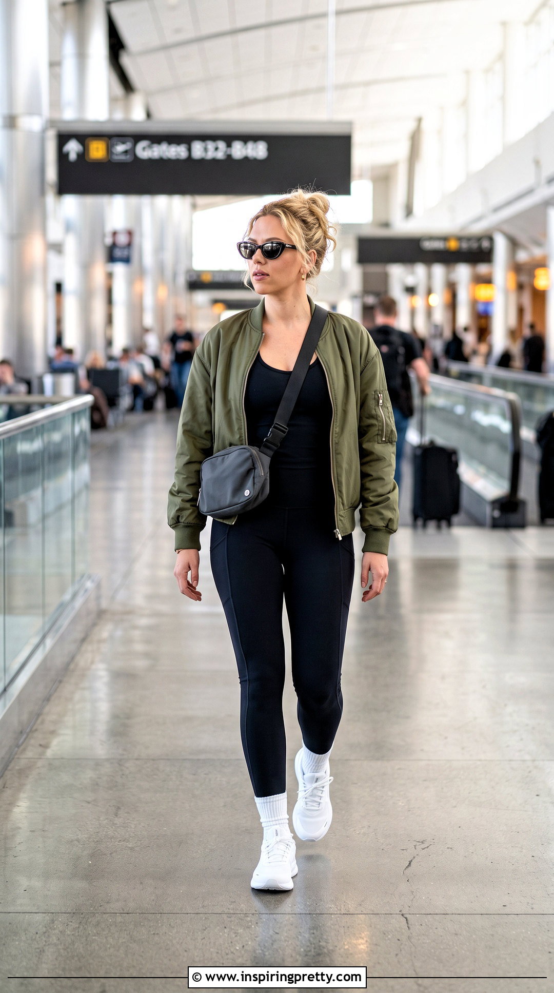 Scarlett Johansson Athletic Tank Top With Leggings And Bomber Jacket - 25 scarlett johansson tank top outfit ideas