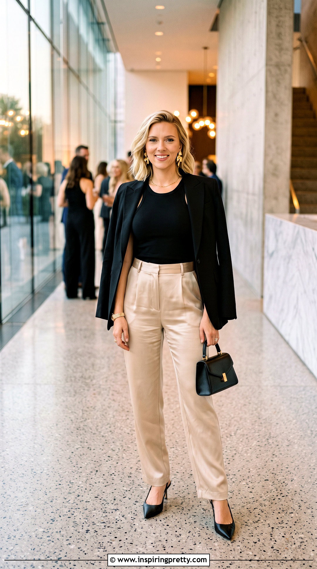 Scarlett Johansson Black Tank Top With Satin Trousers - 25 scarlett johansson tank top outfit ideas