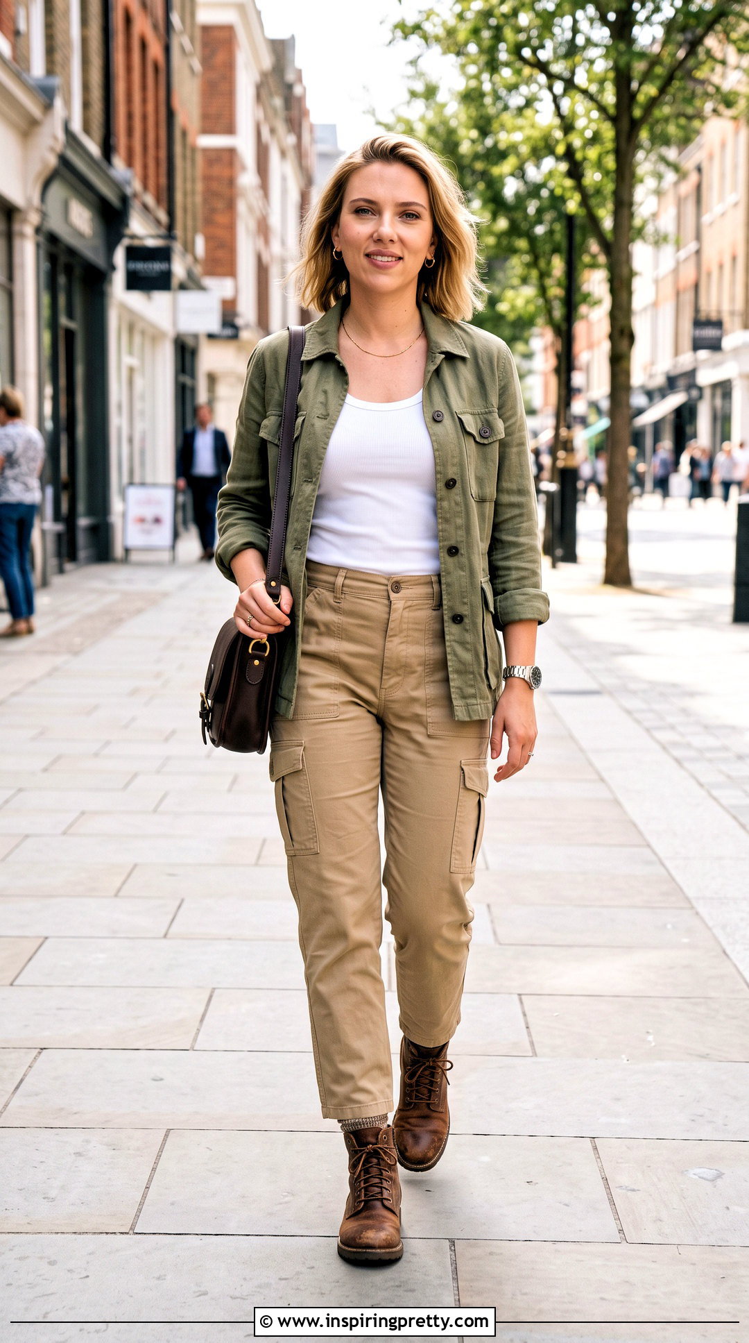 Scarlett Johansson White Tank Top With Cargo Pants And Utility Jacket - 25 scarlett johansson tank top outfit ideas