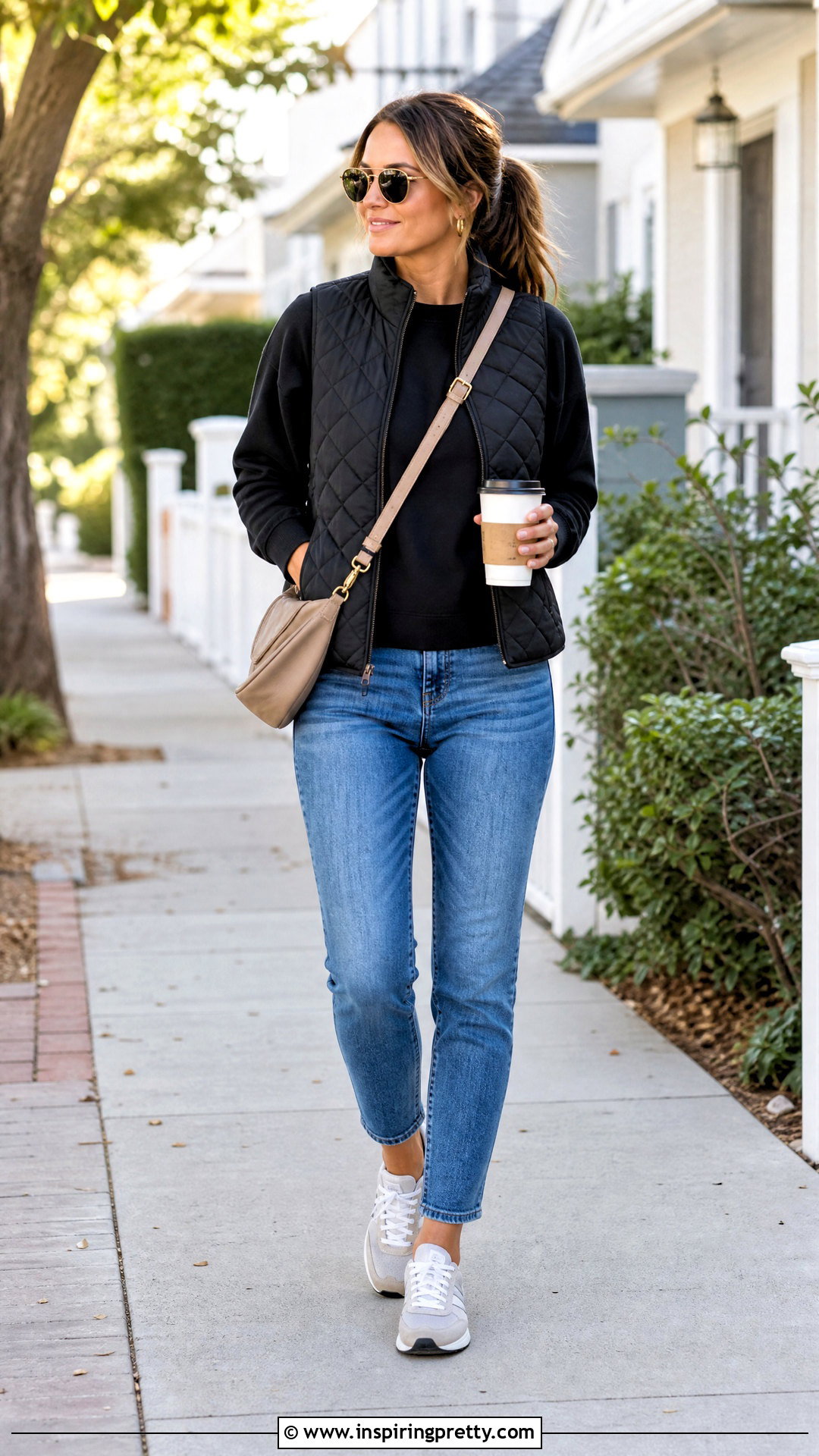 School Drop Off Jeans And Black Sweatshirt Outfit - 50 jeans and black top outfit ideas