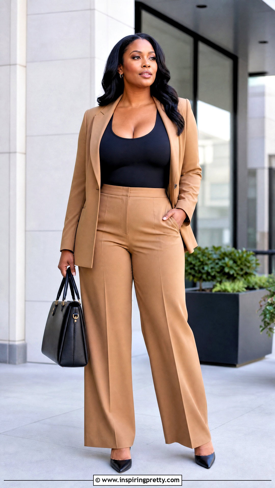 Scoop Neck Bodysuit With Wide Leg Pants - 50 tops for big busted women