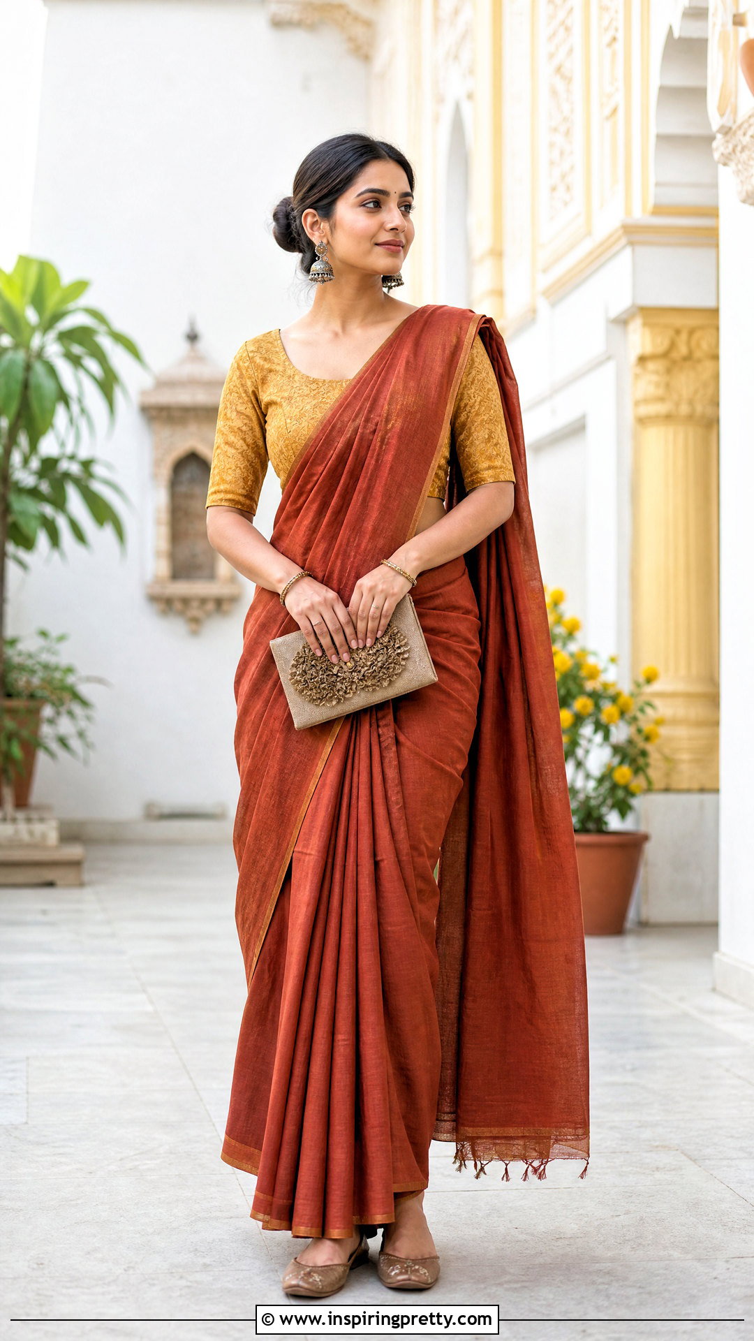 Scoop Neck Brocade Top With Cotton Saree - 50 brocade top designs