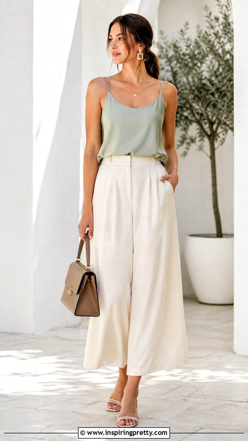 Scoop Neck Cami Top With Culottes And Sandals - 25 scoop neck cami top outfit ideas
