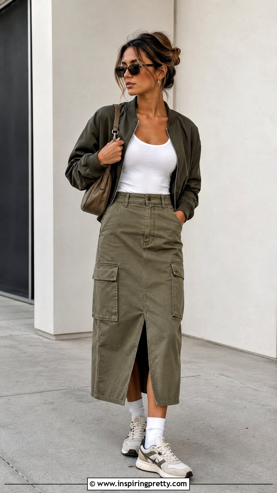 Scoop Neck T Shirt With Cargo Skirt - 50 tops for skirts ideas