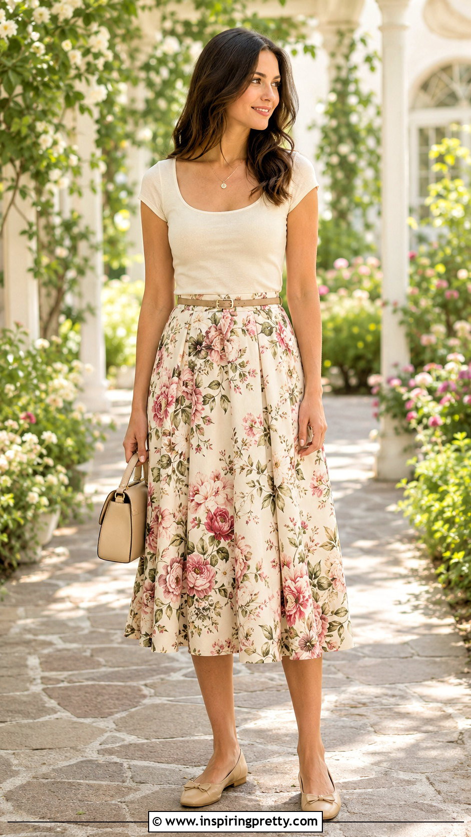 Scoop Neck Top With A Line Midi Skirt - 50 scoop neck top outfit ideas