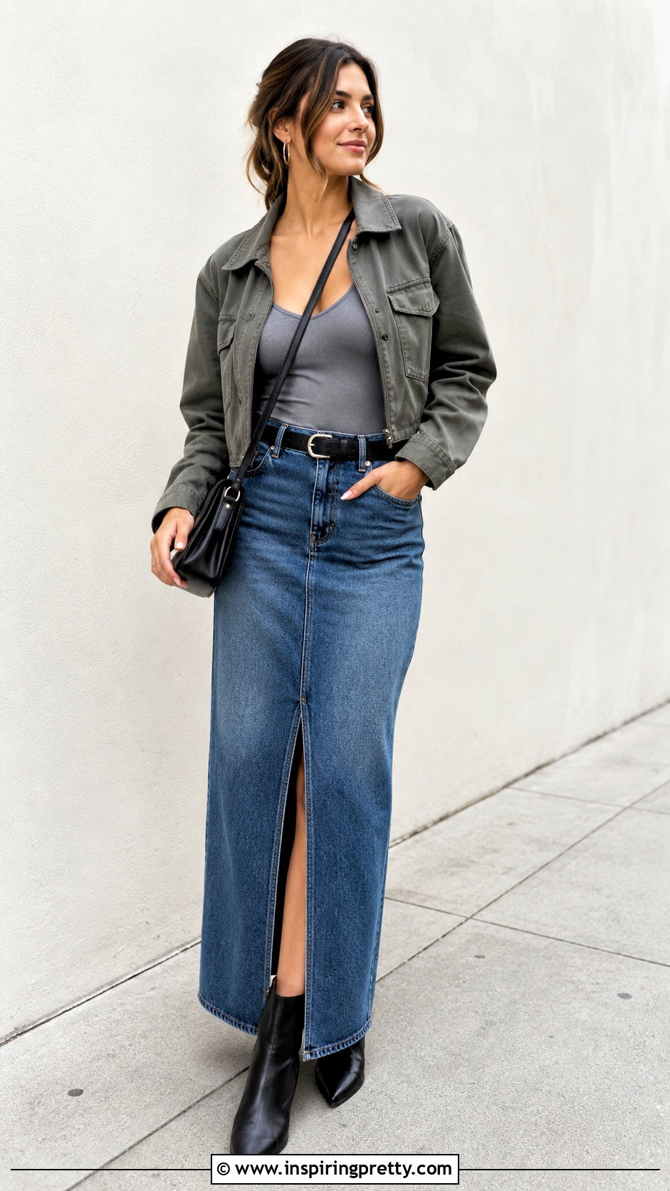 Scoop Neck Top With Denim Maxi Skirt - 50 scoop neck top outfit ideas
