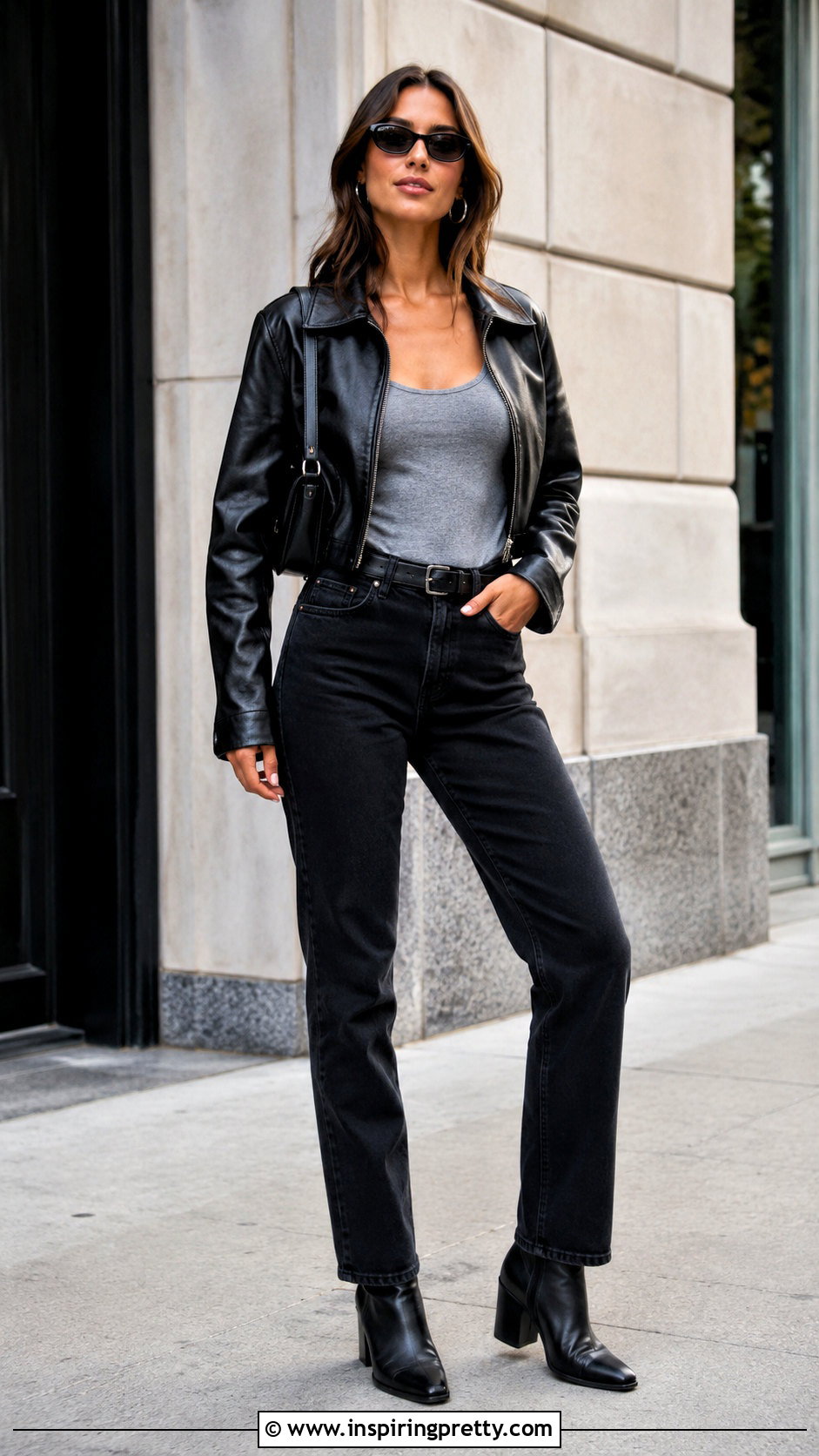 Scoop Neck Top With a Leather Jacket and Jeans - 50 scoop neck top outfit ideas