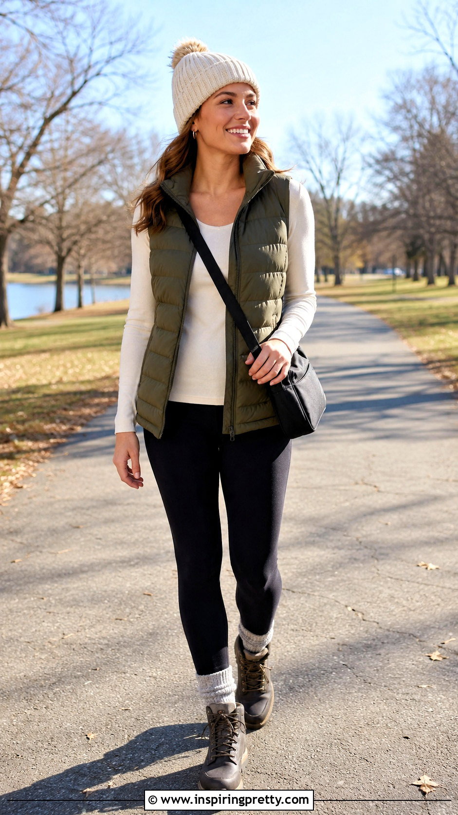 Scoop Neck Top With a Puffer Vest and Leggings - 50 scoop neck top outfit ideas