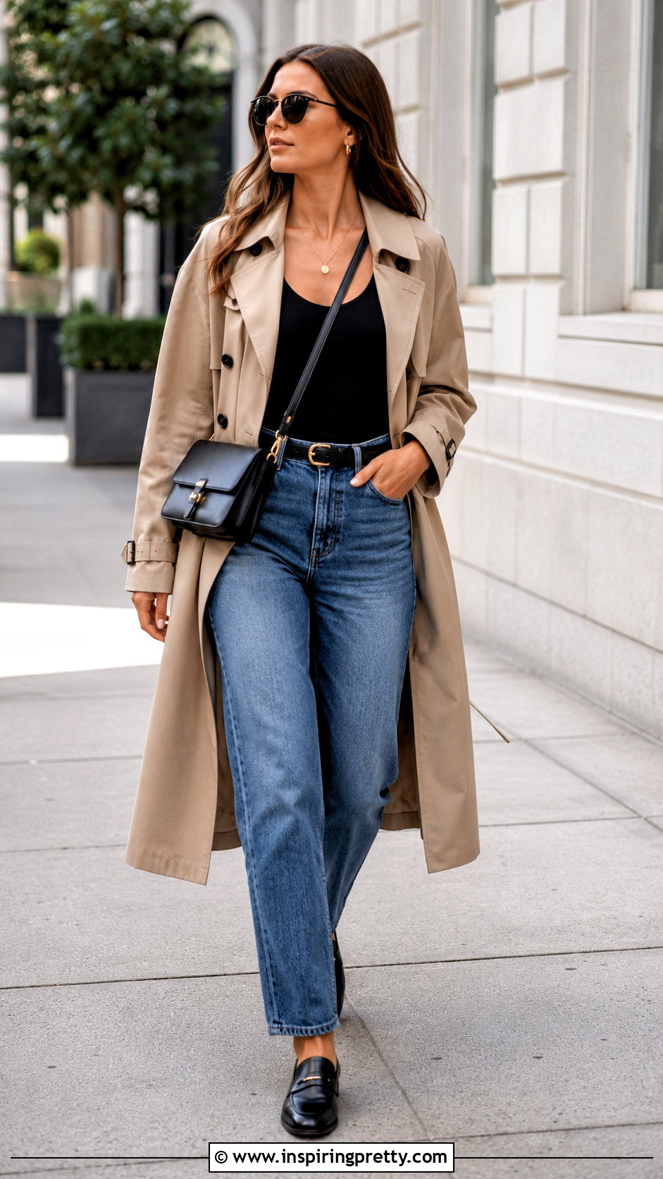 Scoop Neck Top With a Trench Coat and Jeans - 50 scoop neck top outfit ideas