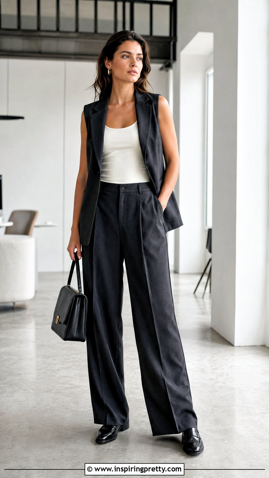 Scoop Neck Top With a Vest and Trousers - 50 scoop neck top outfit ideas