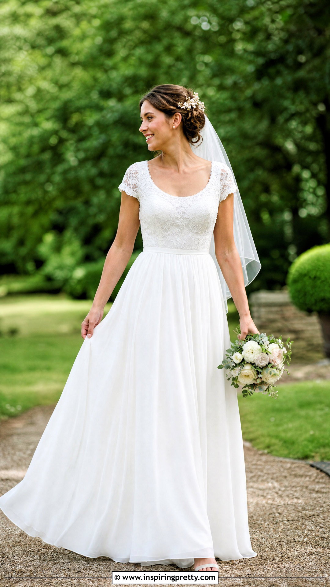 Scoop Neck Wedding Dress With Lace Top And Chiffon Skirt - 25 Wedding Dresses Lace Top Plain Skirts