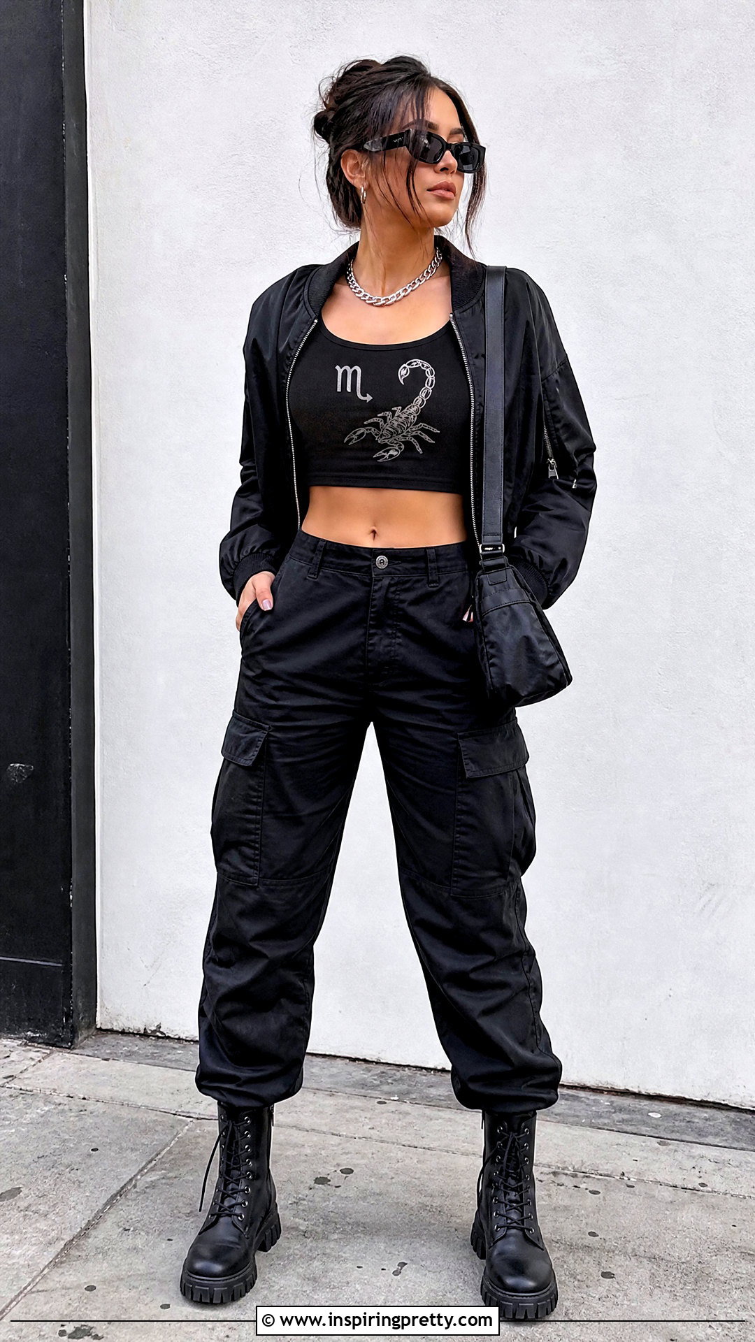 Scorpio Crop Top With Black Cargo Pants - 20 scorpio crop top outfit ideas