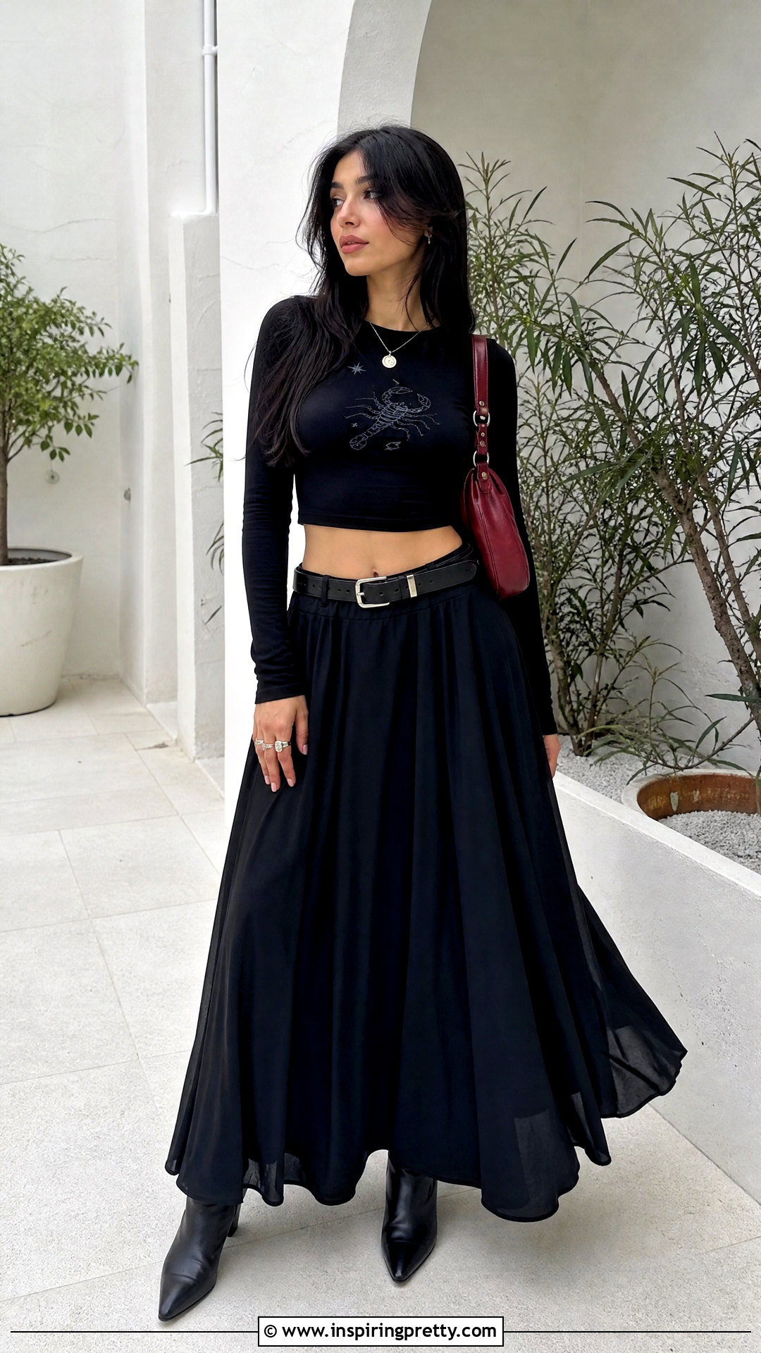Scorpio Crop Top With Black Maxi Skirt - 20 scorpio crop top outfit ideas