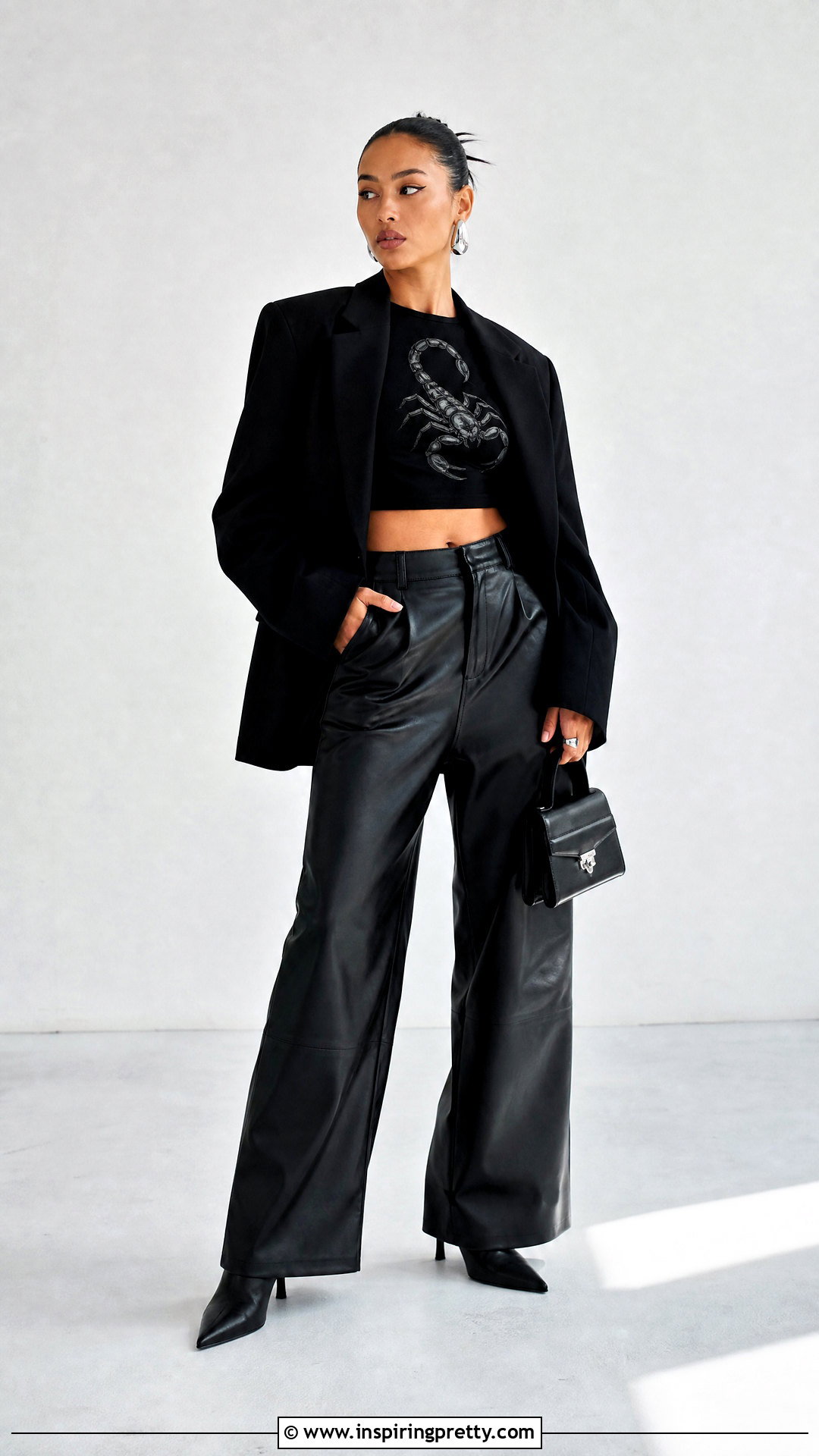 Scorpio Crop Top With Faux Leather Pants - 20 scorpio crop top outfit ideas