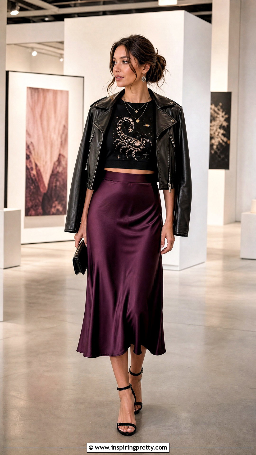 Scorpio Crop Top With Satin Midi Skirt - 20 scorpio crop top outfit ideas